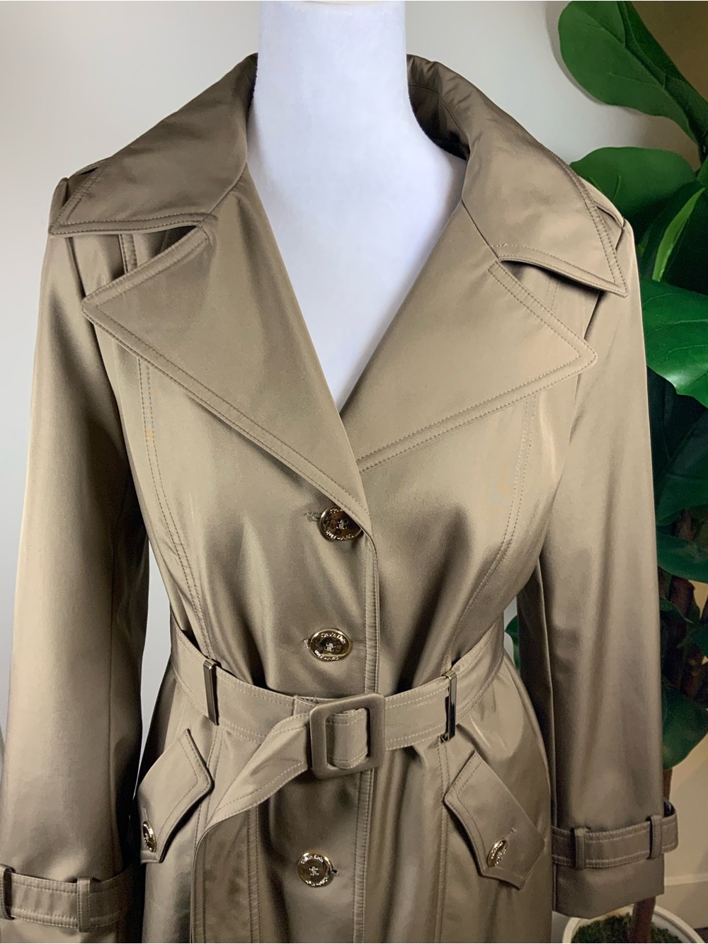 Calvin Klein Tan Trench Coat with Belt - Picture 5 of 16